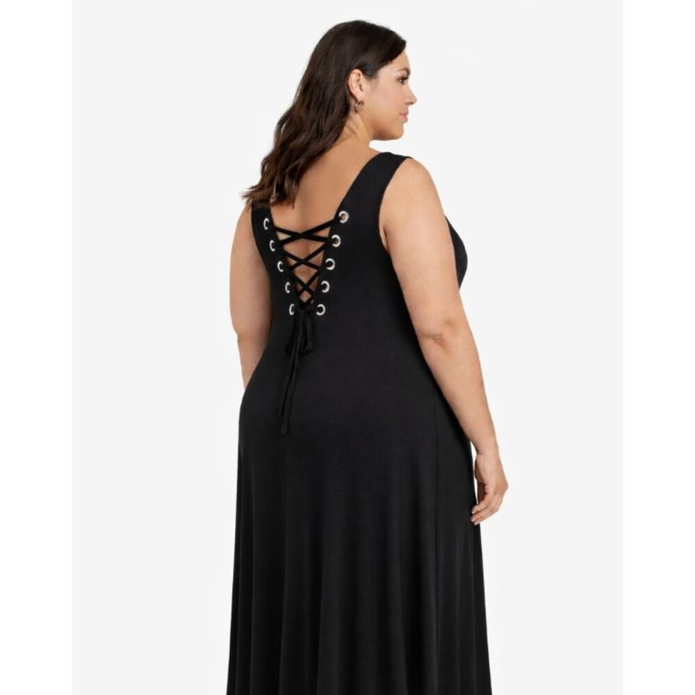 Cable & Gauge Black Lace Up Back Swing Dress Sleeveless Asymmetric Midi 3X NWT